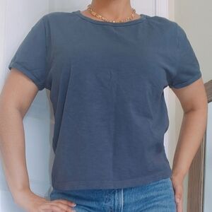 J.Crew Size Large Organic Slub T-Shirt Cotton‎ Short Sleeve Navy Blue Women’s